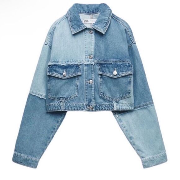 Zara Cropped Patchwork Denim Blue Jacket
(Size Small) - Picture 1 of 8
